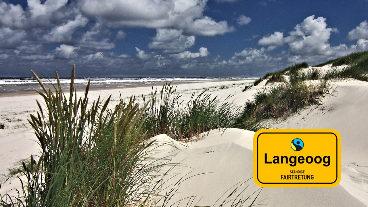 Übersichtskarte von Langeoog mit der Aufschrift Moin